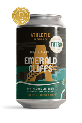 Condensation-covered can of Athletic Brewing Nitro Emerald Cliffs.